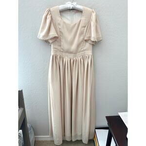 IVY CITY CO Champagne Flutter Sleeve Maxi Dress Romantic Cottagecore | Size 12